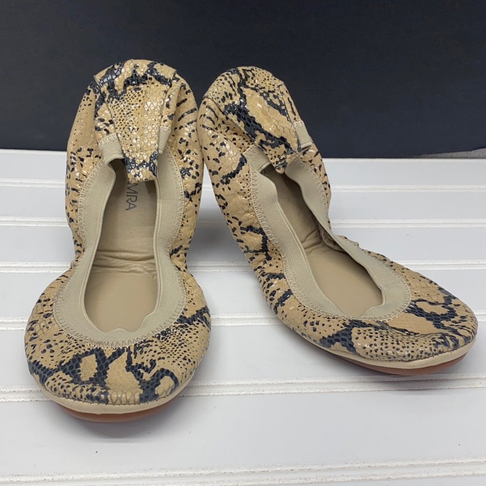 Yosi Samra Beige Serpent Leather Ballet Flat Shoes Foldable Size 7